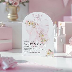 Baby in Bloom Bow Spring Garden Girl Baby Shower Invitation