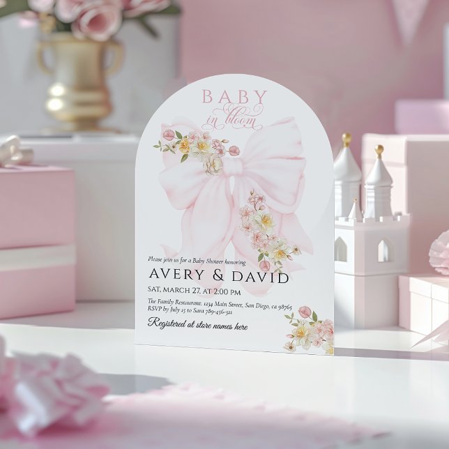 Baby in Bloom Bow Spring Garden Girl Baby Shower Invitation (Creator Uploaded)