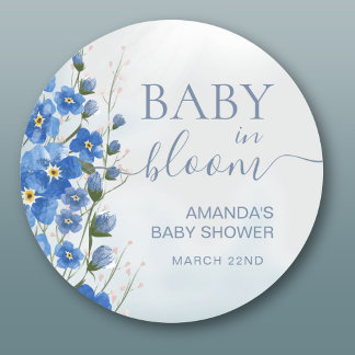Baby in Bloom Boy Blue Floral Shower Classic Round Sticker