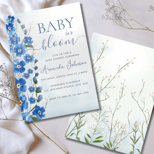 Baby in Bloom Boy Blue Floral Shower  Invitation