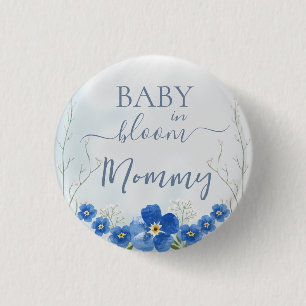 Baby in Bloom Boy Blue Floral Shower Mummy  3 Cm Round Badge
