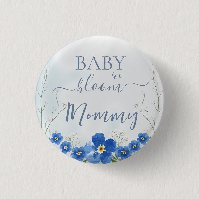 Baby in Bloom Boy Blue Floral Shower Mummy  3 Cm Round Badge (Front)