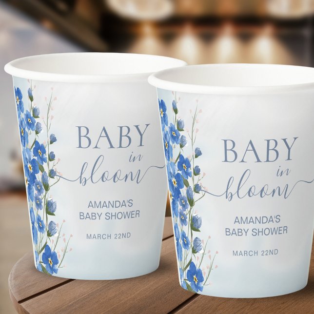 Baby in Bloom Boy Blue Floral Shower  Paper Cups (Creator Uploaded)