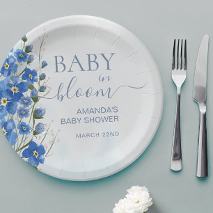 Baby in Bloom Boy Blue Floral Shower  Paper Plate