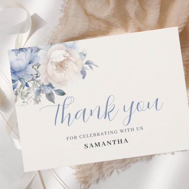 Baby In Bloom Boy Blue Floral Shower Thank You Card (Creator Uploaded)