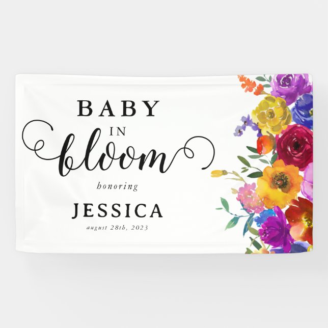 Baby in Bloom Bright & Bold Floral Baby Shower Banner (Horizontal)