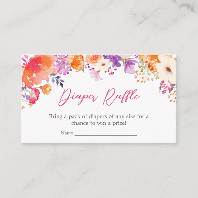 Baby in Bloom Bright Floral Diaper Raffle Enclosure Card (Front)