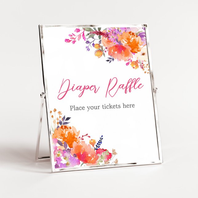 Baby in Bloom Bright Floral Diaper Raffle Poster (Baby in Bloom Baby Shower Diaper Raffle Sign)
