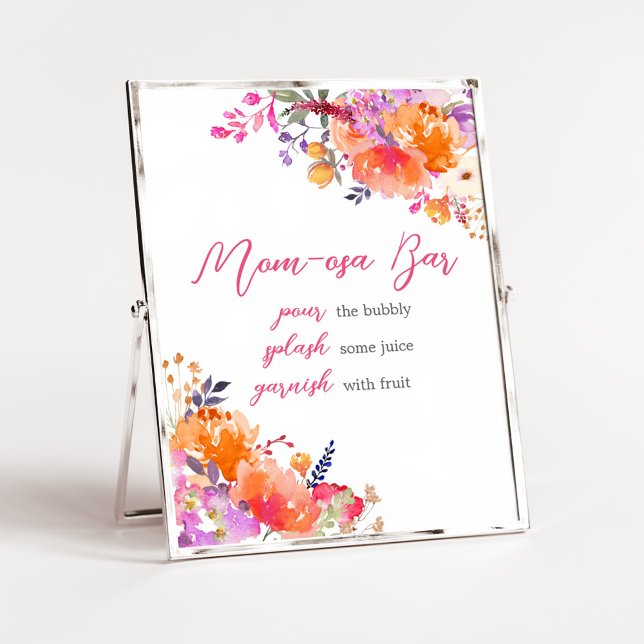 Baby in Bloom Bright Floral Mum Osa Bar Poster (Baby in Bloom Baby Shower Mom Osa Bar Sign)