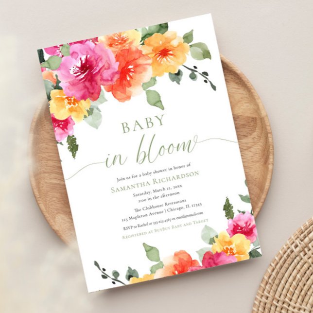 Baby in Bloom bright spring summer floral shower Invitation (Creator Uploaded)