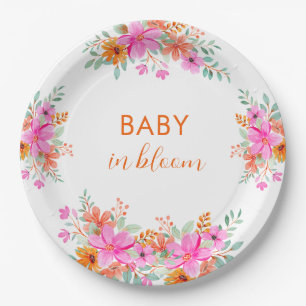 Baby in Bloom bright summer floral shower Paper Plate