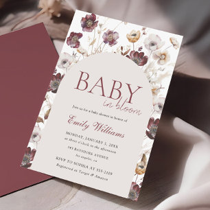 Baby in Bloom Burgundy Wildflower Baby Shower Invitation