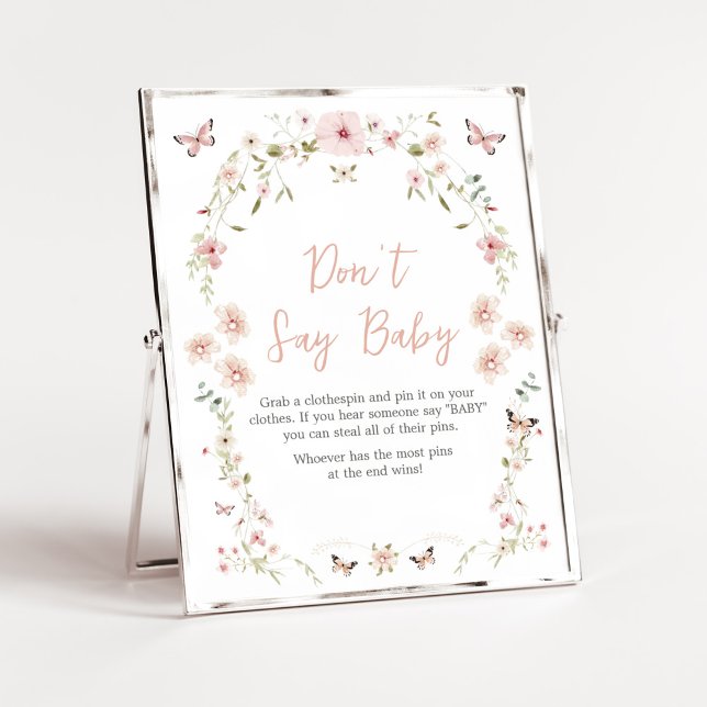 Baby in Bloom Butterfly Baby Shower Don't Say Baby Poster (Spring Butterflies Baby Shower Don't Say Baby Sign)