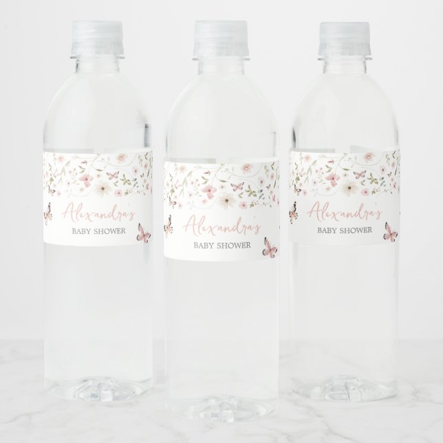 Baby in Bloom Butterfly Baby Shower Water Bottle Label (Bottles)