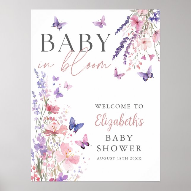 Baby In Bloom Butterfly Baby Shower Welcome Sign (Front)