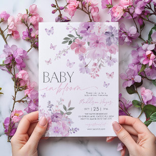 Baby in Bloom Butterfly Floral Purple Baby Shower Invitation