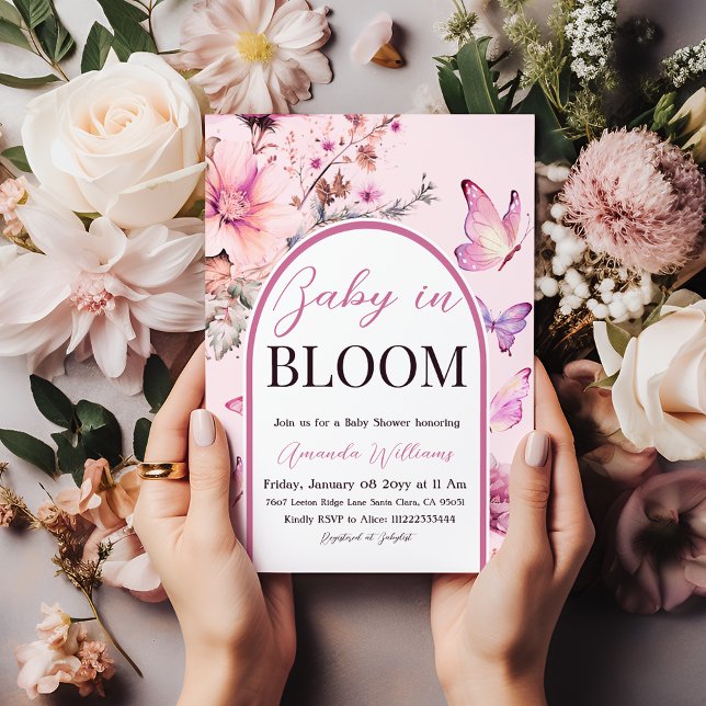 Baby in Bloom Butterfly Purple Girl Baby Shower Invitation (Creator Uploaded)