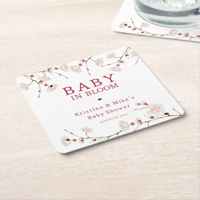 Baby in Bloom Cherry Blossom   Square Paper Coaster (Angled)