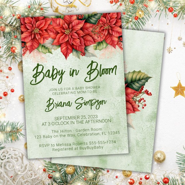 Baby in Bloom Christmas Poinsettia Baby Shower Invitation (Creator Uploaded)