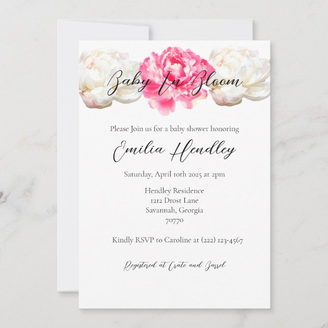 Baby In Bloom - Classic Peony Invitation (Front)