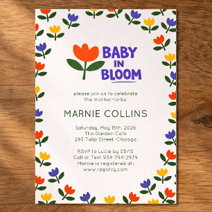 Baby in Bloom Colorful Floral Modern Baby Shower Invitation