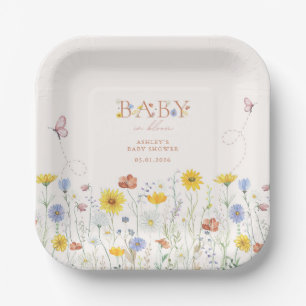 Baby In Bloom Colorful Wildflower Baby Shower Paper Plate