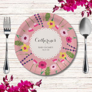 Baby In Bloom Colourful Floral Peach Baby Shower Paper Plate