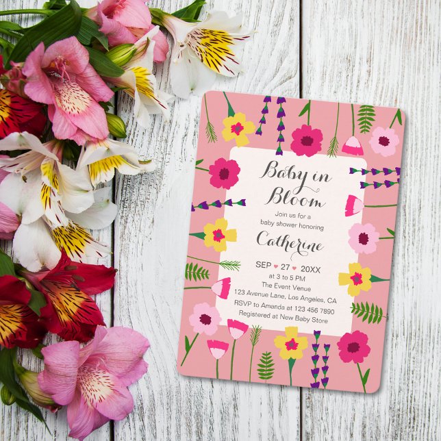 Baby In Bloom Colourful Floral QR Code Baby Shower Invitation (Creator Uploaded)