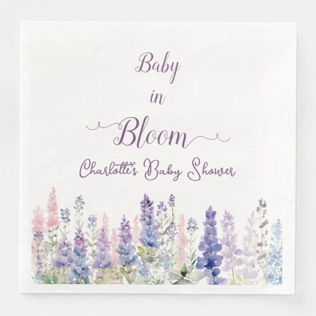Baby In Bloom Colourful Lupine Flowers Baby Shower Napkin (Front)