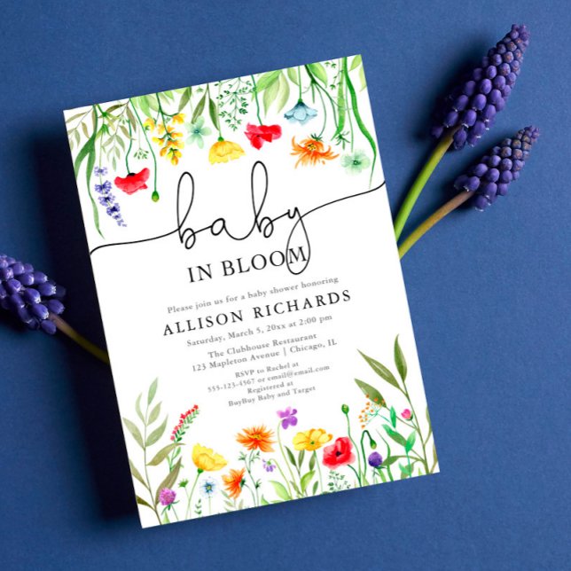 Baby in Bloom colourful wildflowers baby shower Invitation (Creator Uploaded)