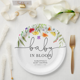 Baby in Bloom Colourful wildflowers spring floral Paper Plate