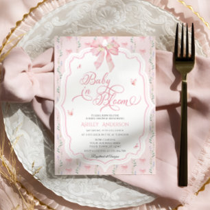 Baby In Bloom Coquette Pink Bow Baby Shower Invitation