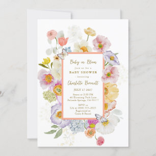 Baby In Bloom Coral & Peach Floral Baby Shower Invitation