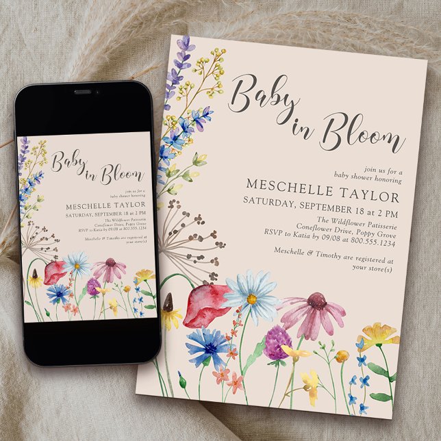 Baby in Bloom Country Wildflower Baby Shower Invitation (Baby in Bloom Baby Shower Invitation from my Wildflower Charm collection)