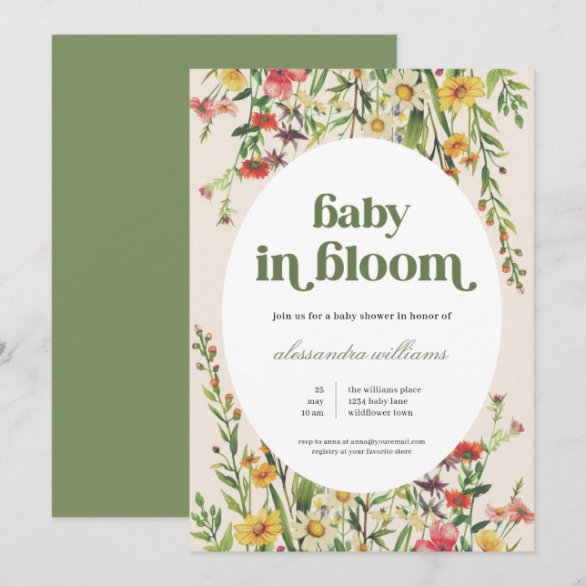 Baby in Bloom Cream Floral Baby Shower Invitation (Front/Back)