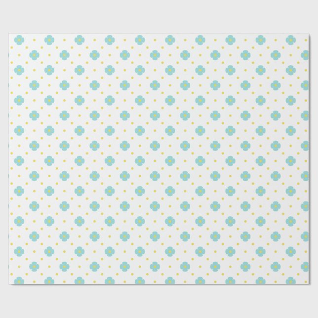 Baby in Bloom Cute Blue Floral Baby Shower Wrapping Paper (Flat)