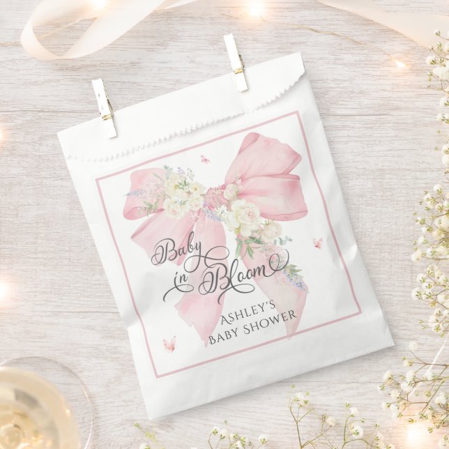 Baby in Bloom Cute Floral Pink Bow Baby Shower Favour Bags (Clipped)