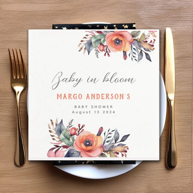 Baby in Bloom Cute Peach Garden Rustic Napkin (Creator Uploaded)