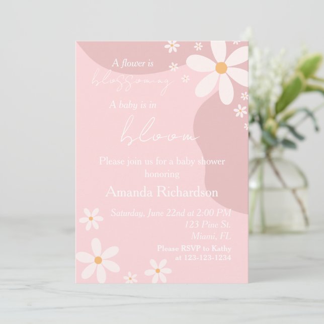 Baby in Bloom Daisy Baby Shower Pink Invitation (Standing Front)