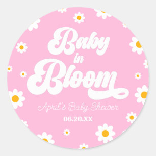 Baby In Bloom Daisy Flower Floral Pink Baby Shower Classic Round Sticker