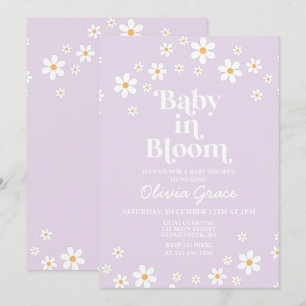 Baby in Bloom Daisy Lavender Retro Baby Shower Invitation