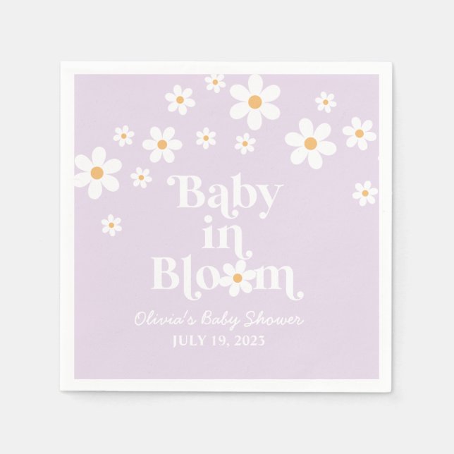 Baby in Bloom Daisy lilac Baby Shower Napkin (Front)