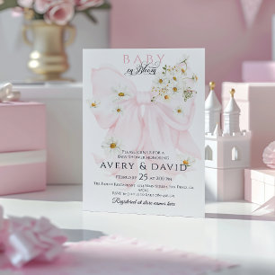 Baby in Bloom Daisy Pink Bow Girl Baby Shower Invitation