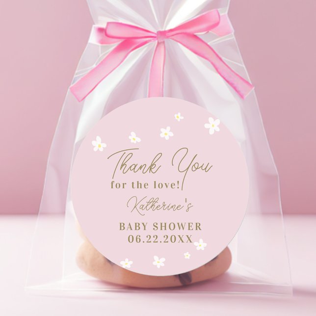 Baby in Bloom Daisy Pink Girl Shower Thank You Classic Round Sticker (Creator Uploaded)