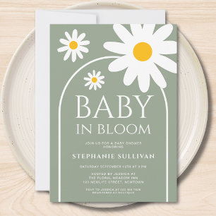Baby in Bloom Daisy Sage Green Baby Shower Invitation