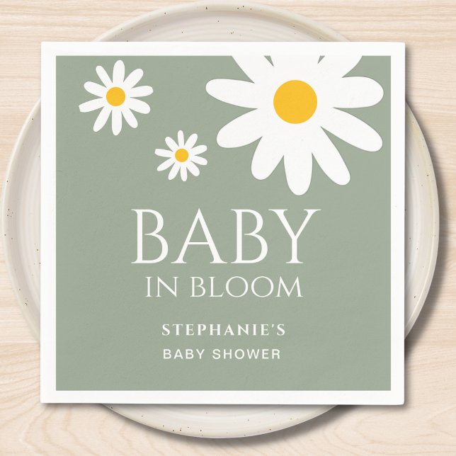 Baby in Bloom Daisy Sage Green Baby Shower  Napkin (Creator Uploaded)