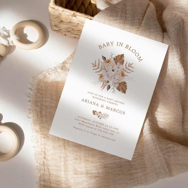 Baby In Bloom  Dark Terracotta Boho Bouquet Invitation (Creator Uploaded)