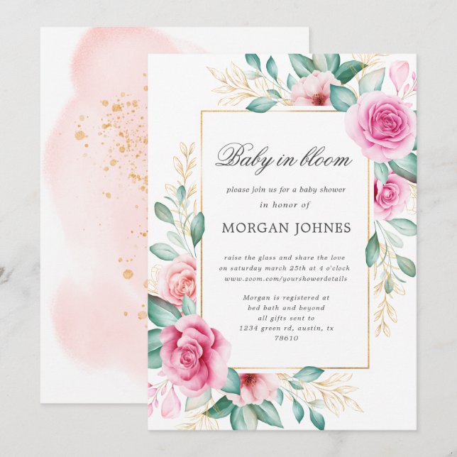 baby in bloom delicate pink floral baby shower  invitation (Front/Back)