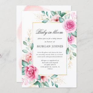 baby in bloom delicate pink floral baby shower invitation