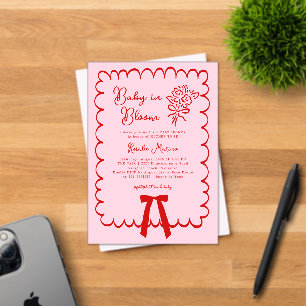 Baby in Bloom Doodle Coquette Bow Pink Baby Shower Acrylic Invitations